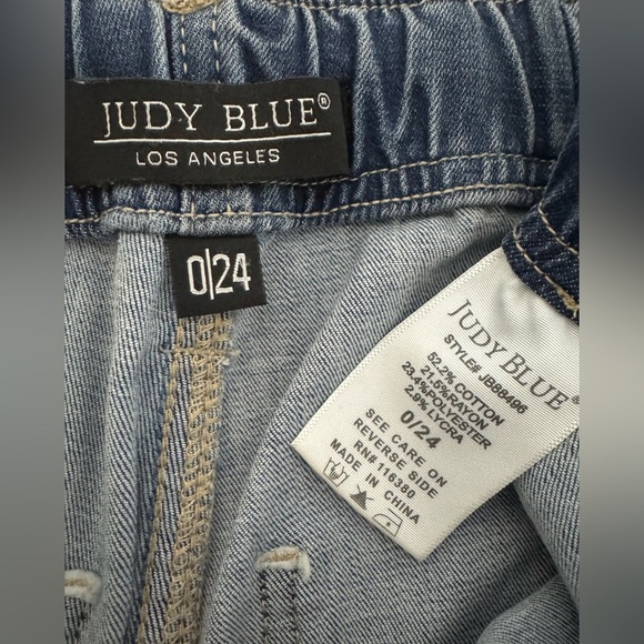 Judy Blue High Rise Boyfriend Jogger Jeans Size 0/24 Blue Drawstring Waist - Picture 9 of 16
